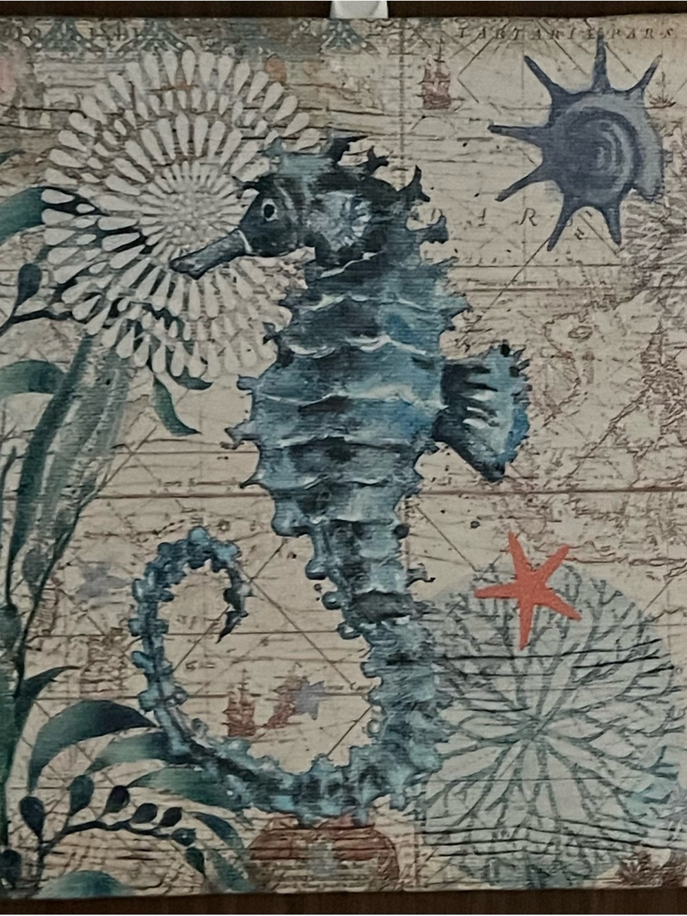 12”x12” Seahorse Canvas Picture Coastal Nautical Ocean Decor Teal